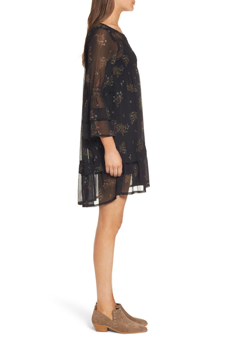 Susannah Bell Sleeve Dress, Alternate, color, JET WASH