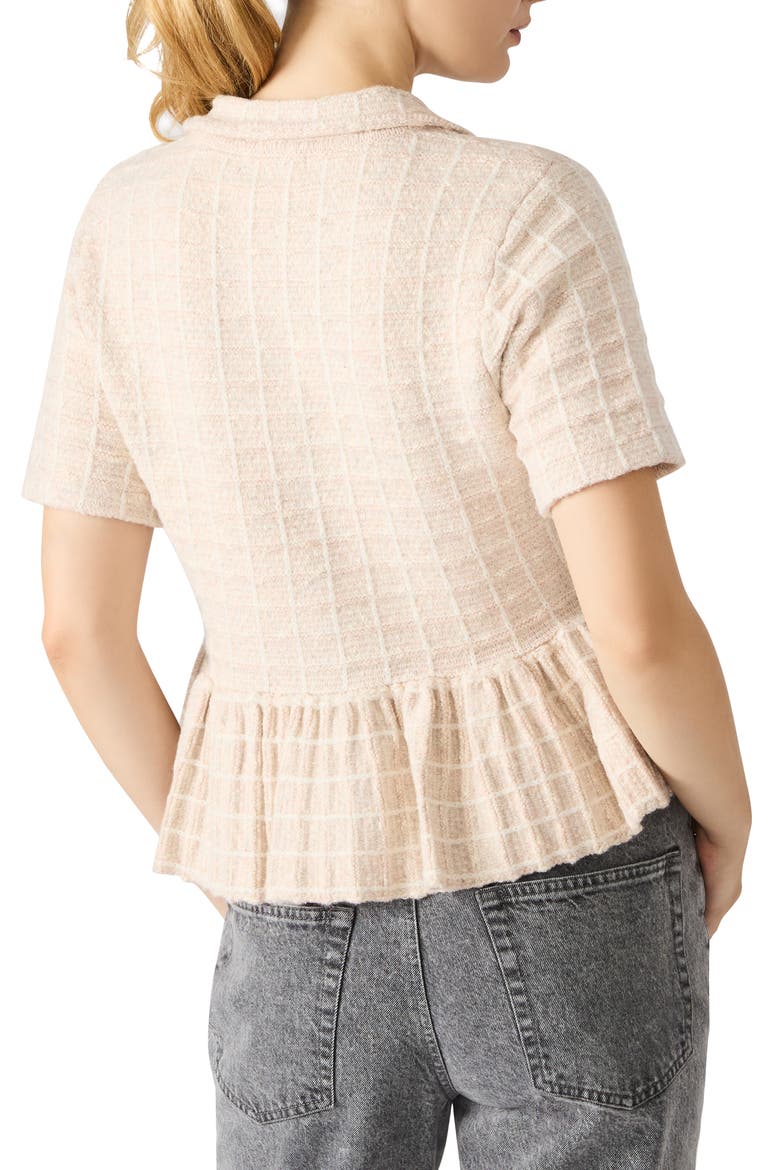 Roxanna Peplum Tweed Button-Up Top, Alternate, color, BEIGE/ WHITE