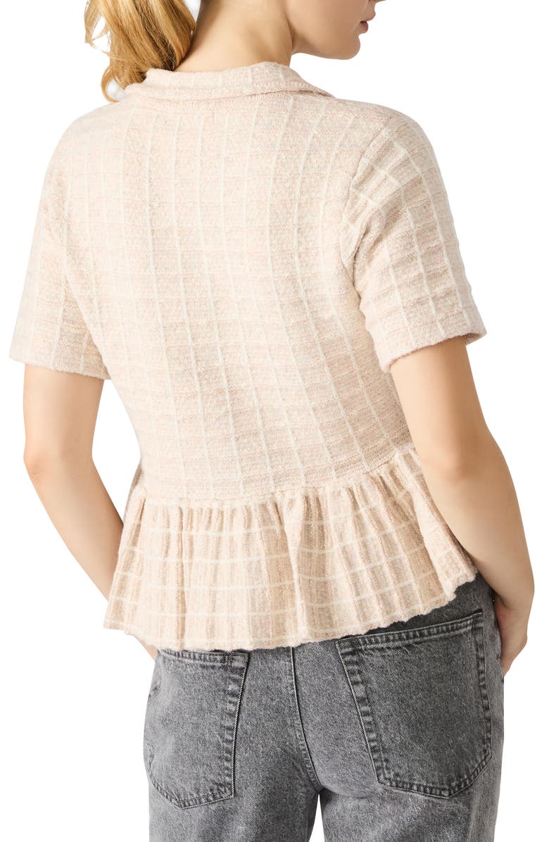 Steve Madden Roxanna Peplum Tweed Button-Up Top, Alternate, color, Beige/ White