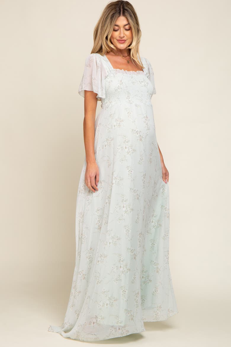 Floral Smocked Chiffon Maxi Dress, Alternate, color, Mint Green
