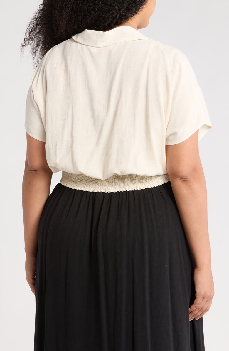 Renee C Collared Short Sleeve Crop Top, Alternate, color, Linen