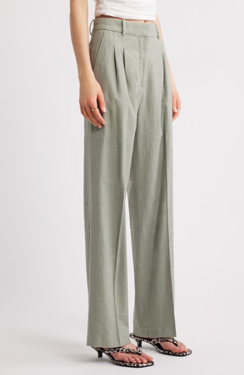 Open Edit Wide Leg Linen Blend Pants In Green Halo
