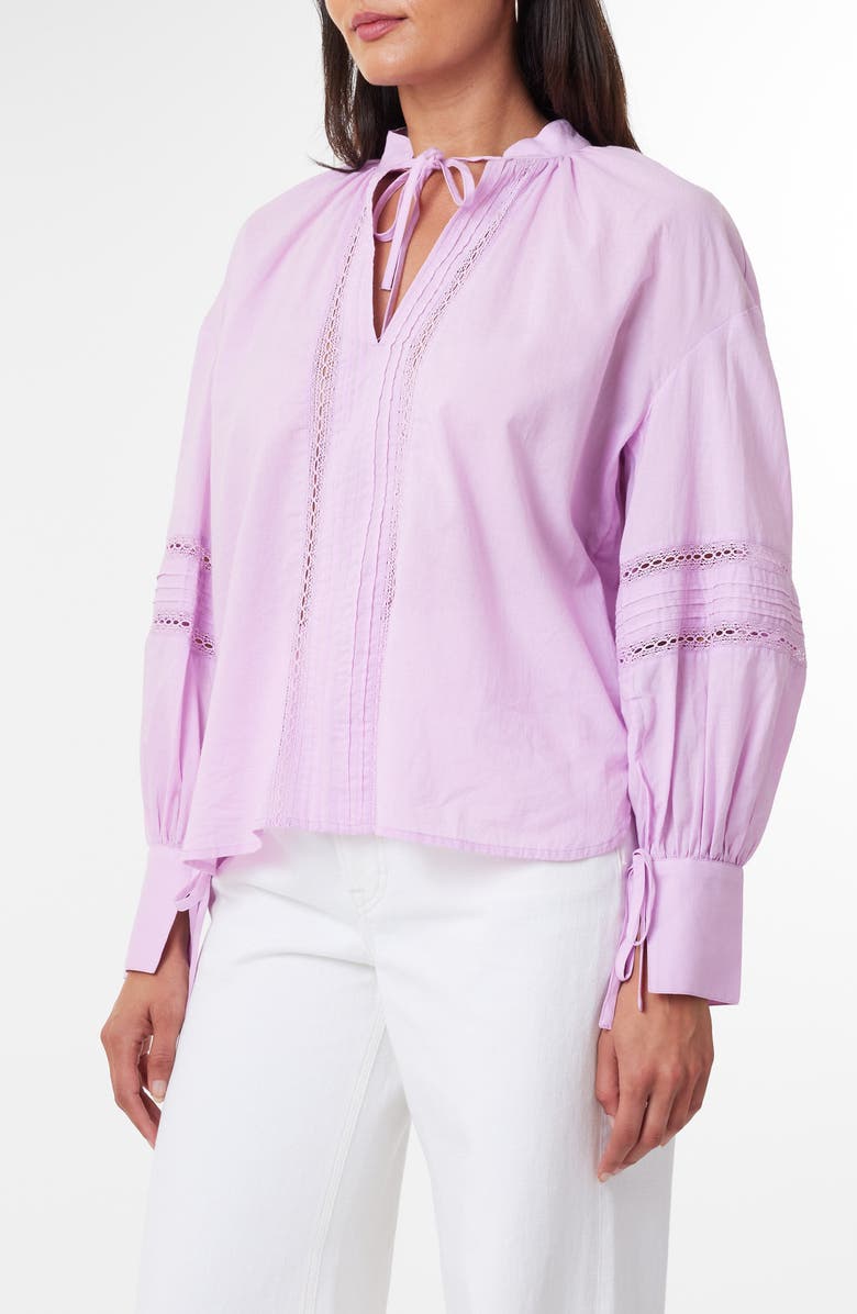 Scotch & Soda Lace Inset Tie Neck Cotton Top, Alternate, color, Light Iris Pink