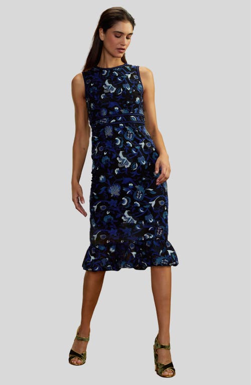 Shop Cynthia Rowley Embroidered Sleeveless Midi Dress In Black/navy