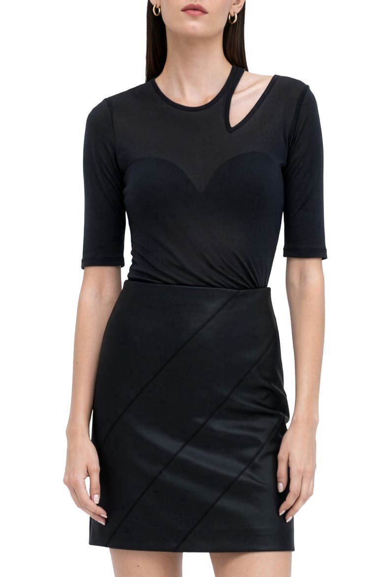 Taia Asymmetric Cutout Top, Main, color, BLACK