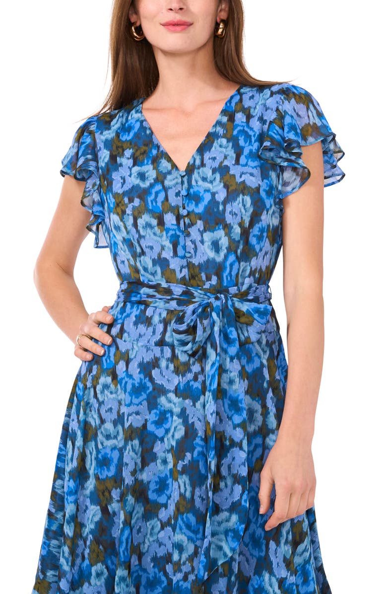Vince Camuto Floral Handkerchief Hem Dress, Alternate, color,