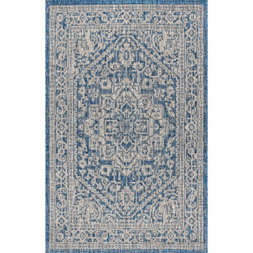 Jonathan Y Sinjuri Medallion Textured Weave Indoor/outdoor Area Rug In Navy/gray