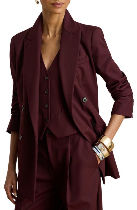 Double Breasted Wool Blend Twill Blazer