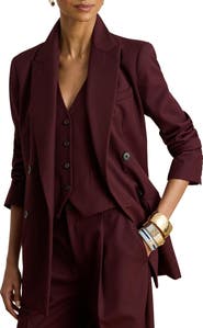 Lauren Ralph Lauren Double Breasted Wool Blend Twill Blazer