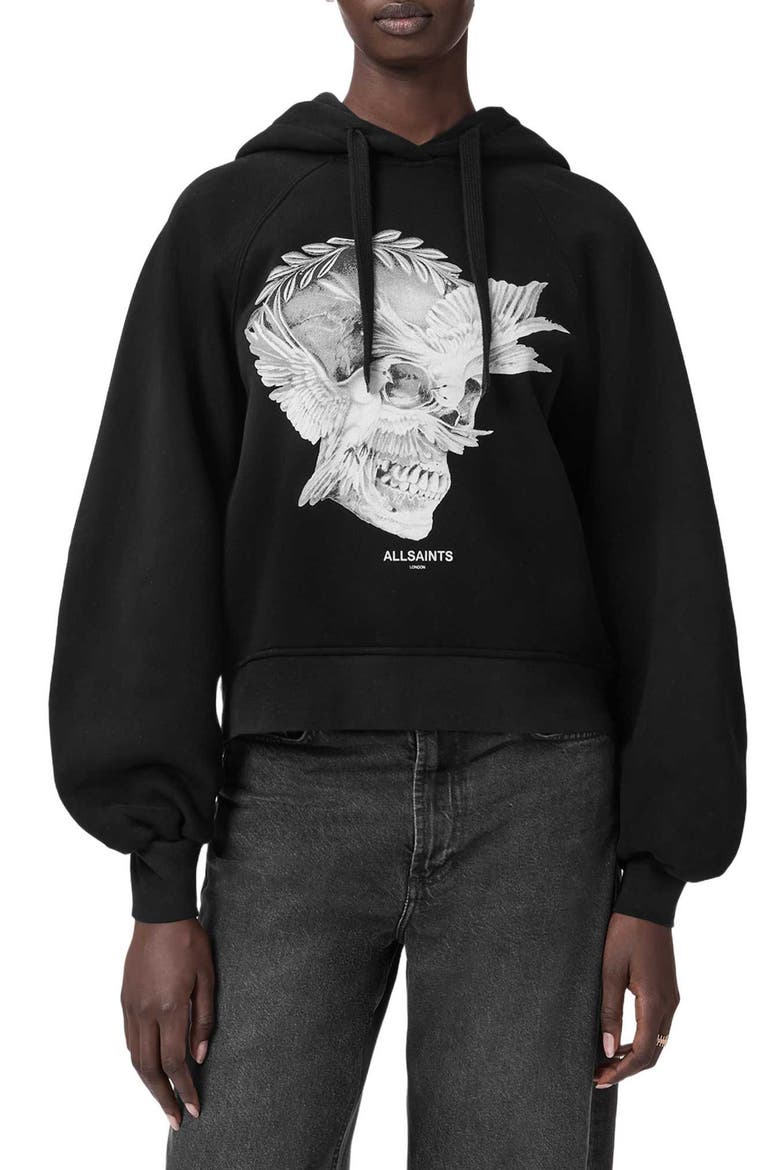 Mystère Back Zip Graphic Hoodie, Main, color, BLACK