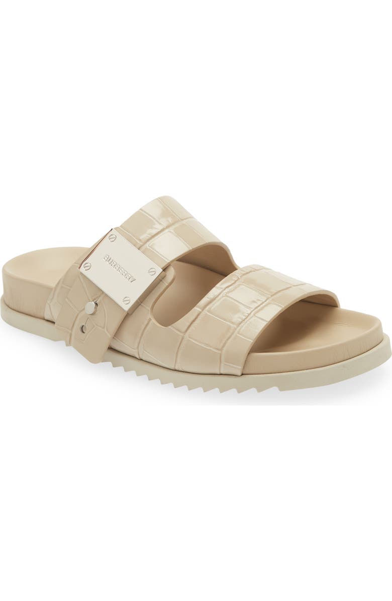 Burberry Olympia Croc Embossed Sandal, Main, color, Soft Fawn
