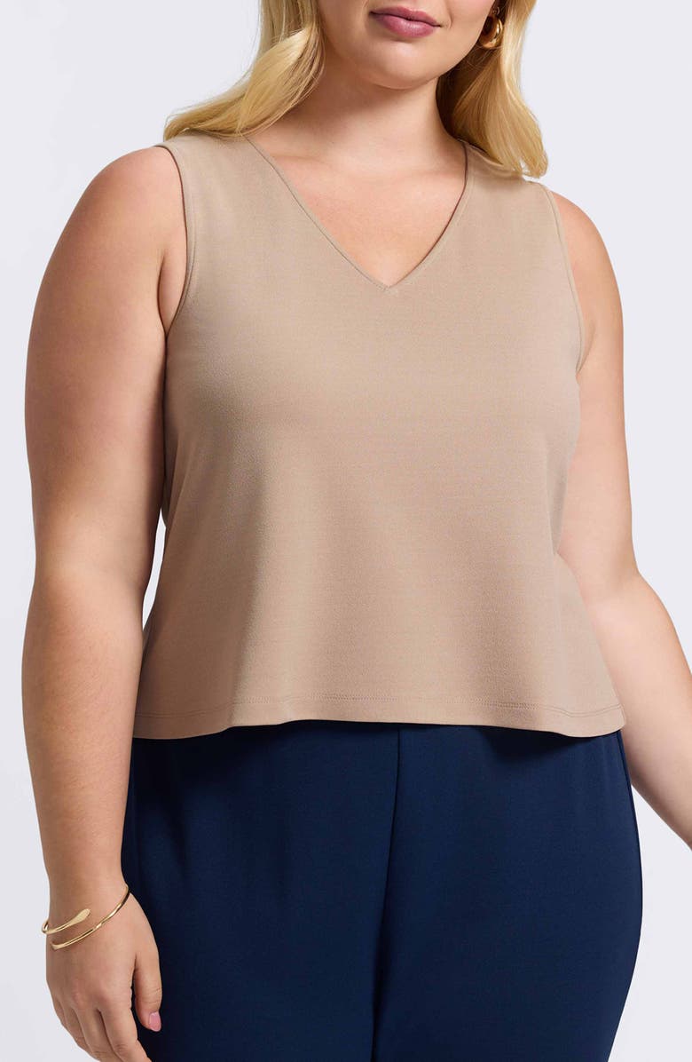 Foxcroft Callie Sleeveless Crepe Knit Top, Main, color, Khaki