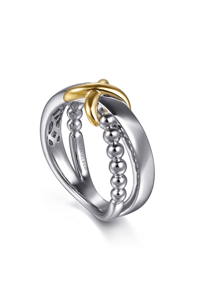Wide Band Crisscross Ring, Alternate, color, SILVER/ 14K YELLOW GOLD
