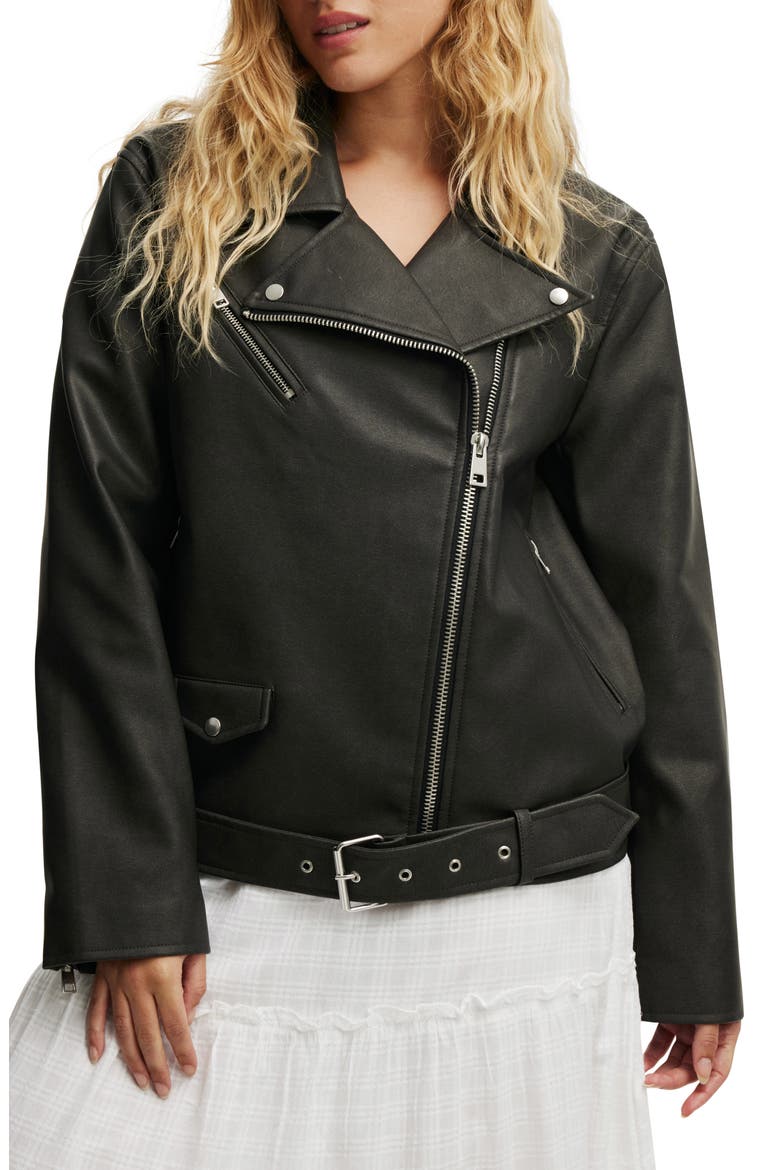 Roman Faux Leather Moto Jacket, Main, color, WASHED BLACK