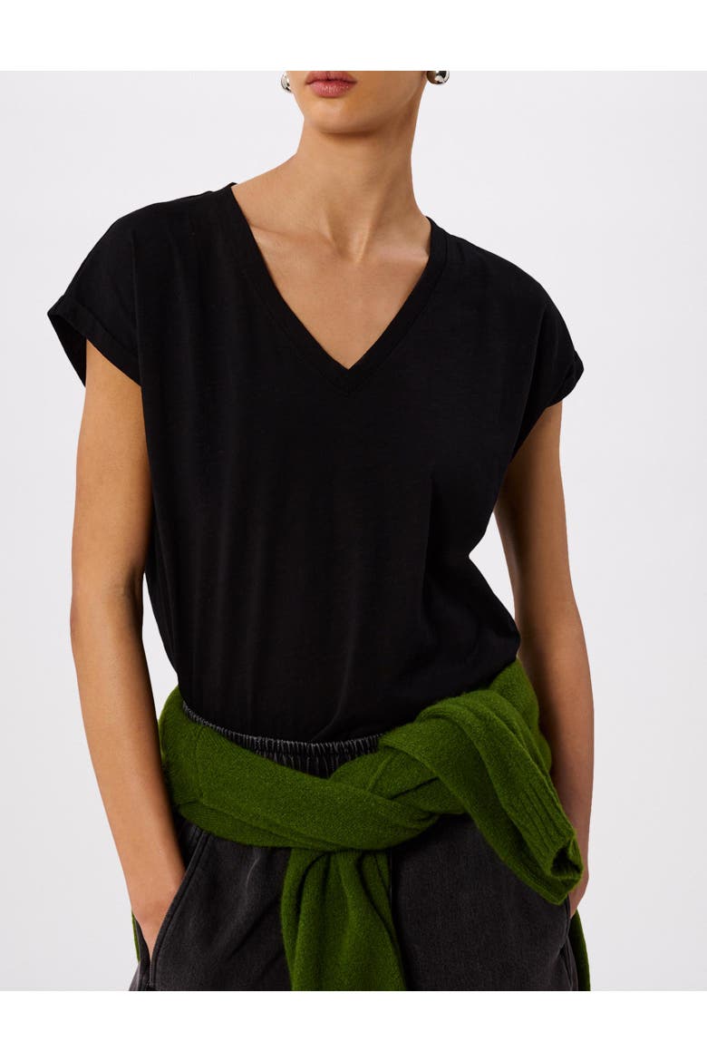 Willa V-Neck Cap Sleeve T-Shirt, Alternate, color, Black