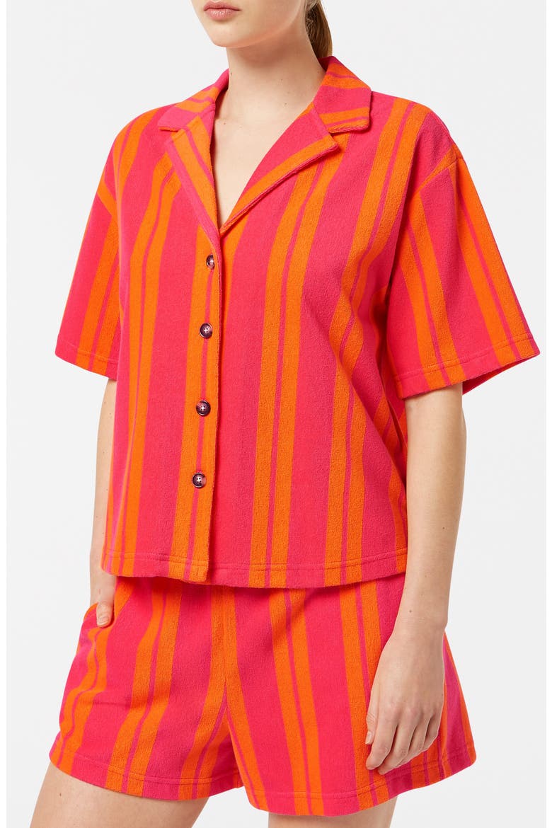 Terry Cloth Camp Shirt, Alternate, color, ELECTRIC PINK/ ORANGE STRIPE