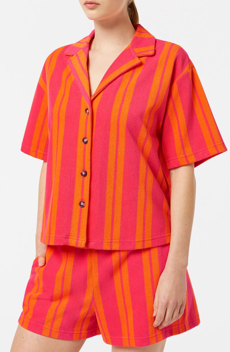 Scotch & Soda Terry Cloth Camp Shirt, Alternate, color, Electric Pink/ Orange Stripe