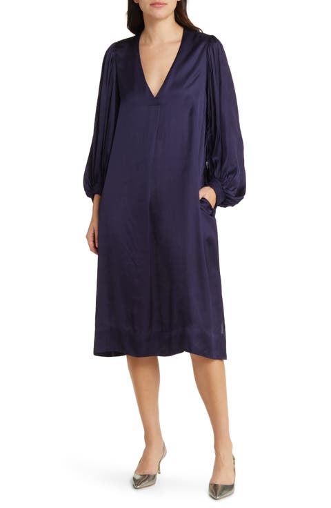 Nalo Long Sleeve Satin Shift Dress