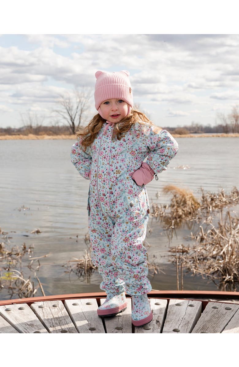 Deux par Deux Baby Mid-Season One-Piece Mini Flower Print Outerwear with Hat, Alternate, color, Blue Mini Flower Print