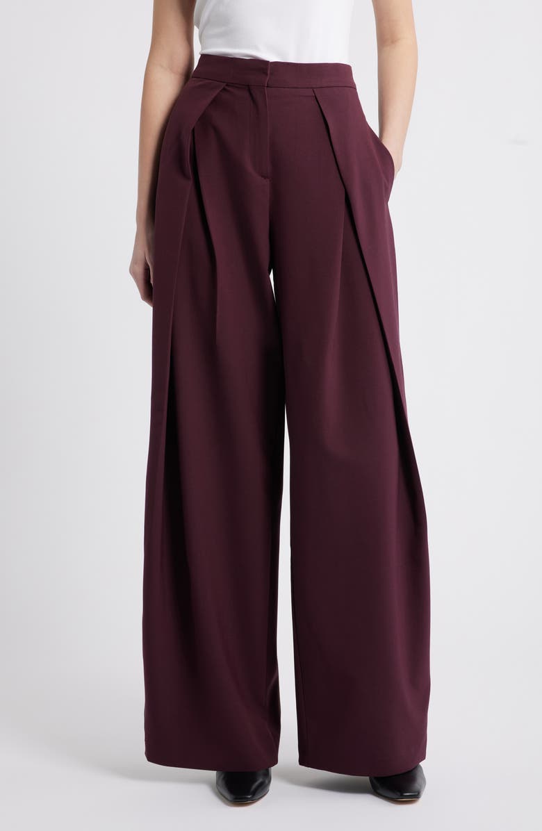 MANGO Laura Pleated Wide Leg Pants, Main, color, Maroon