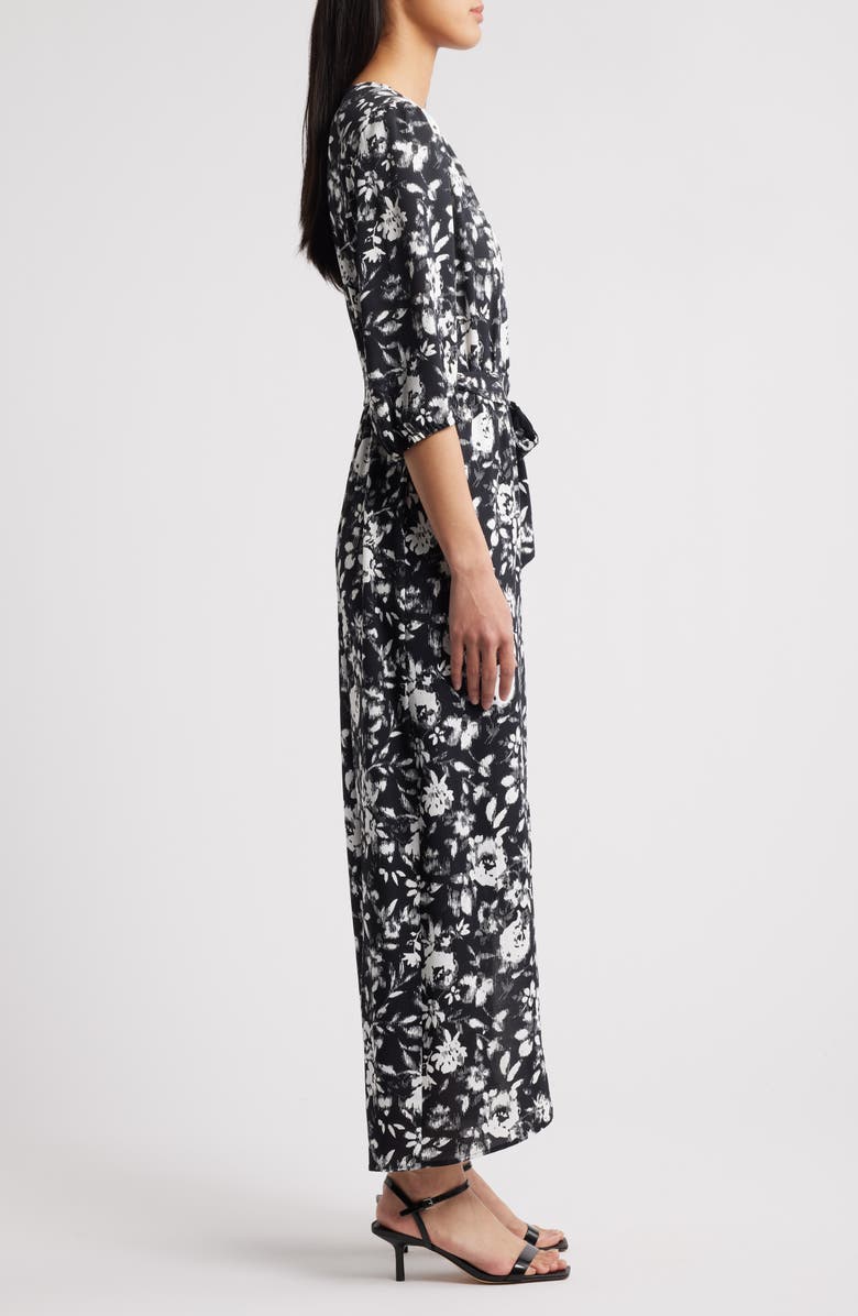 Connected Apparel Puff Sleeve Faux Wrap Maxi Dress, Alternate, color, Black