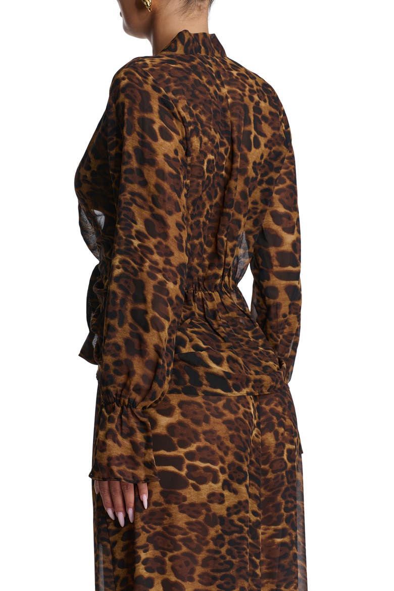 Plunge Tie Front Chiffon Top, Alternate, color, LEOPARD