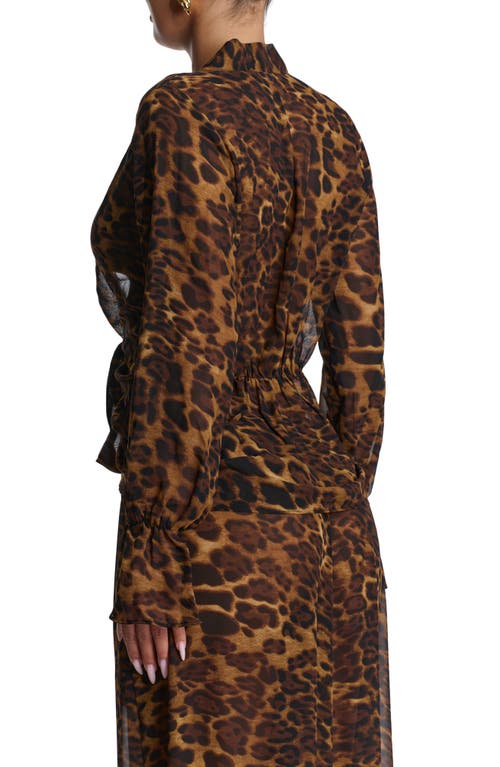 Naked Wardrobe Plunge Tie Front Chiffon Top In Brown