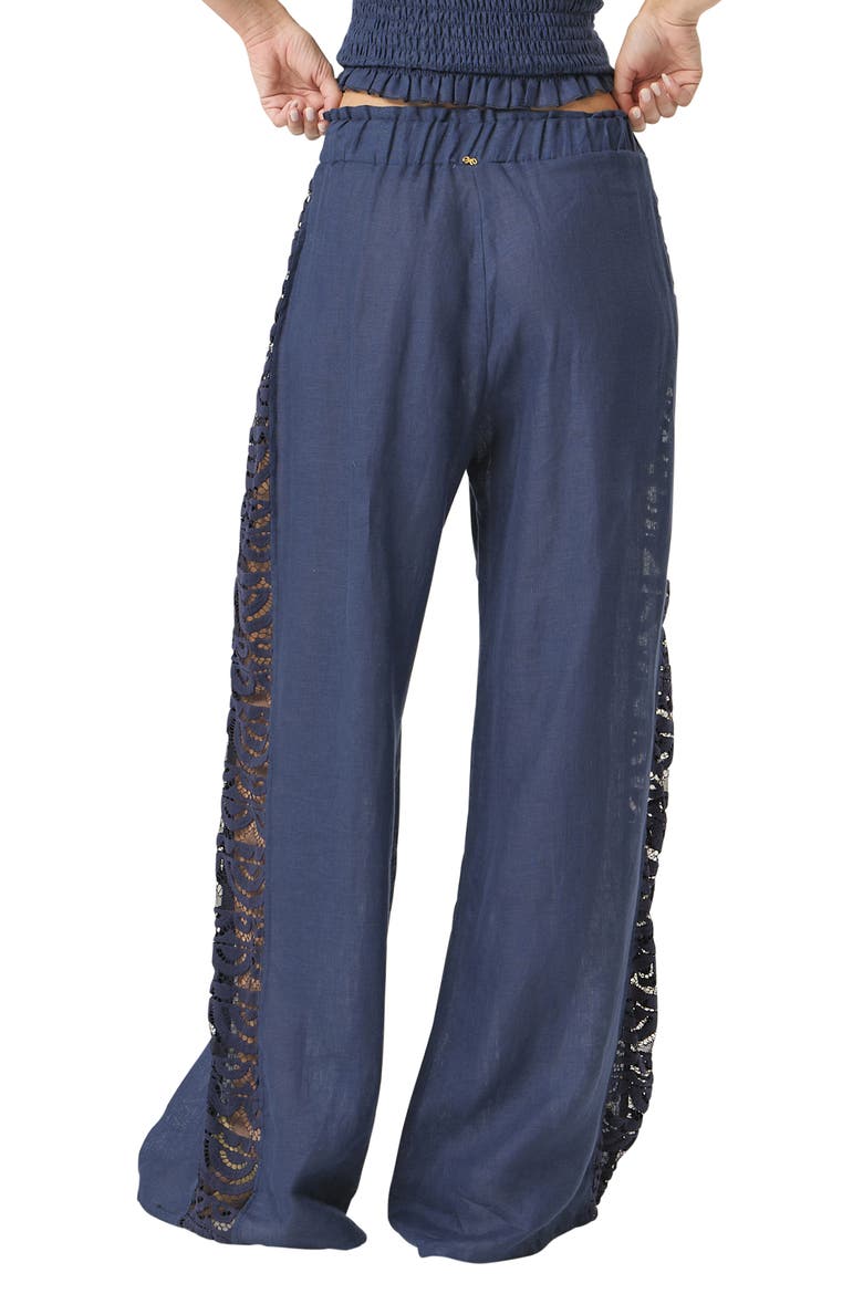 Jace Lace Trim Linen Cover-Up Pants, Alternate, color, NAVY