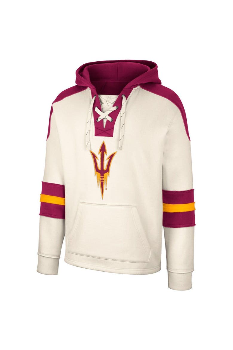 Men's Colosseum Cream Arizona State Sun Devils Lace-Up 4.0 Vintage Pullover Hoodie, Alternate, color, Cream