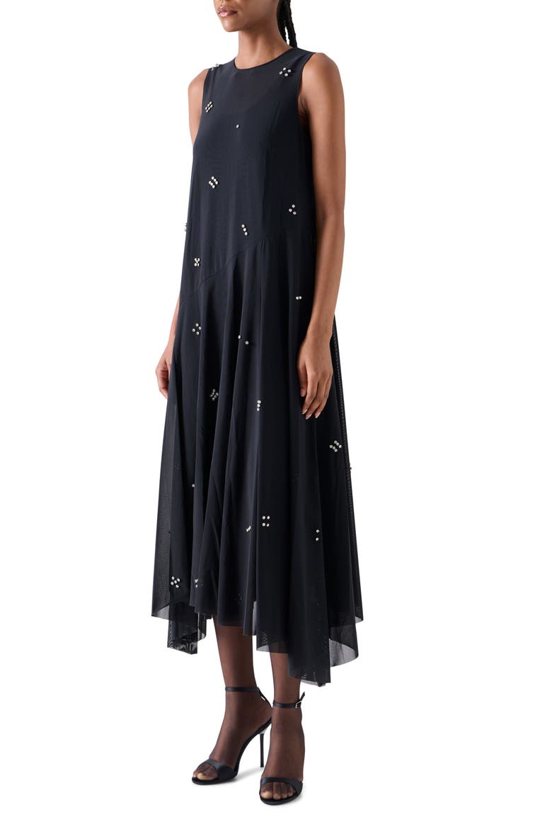 Diamond Dice Mesh Midi Dress, Alternate, color, BLACK