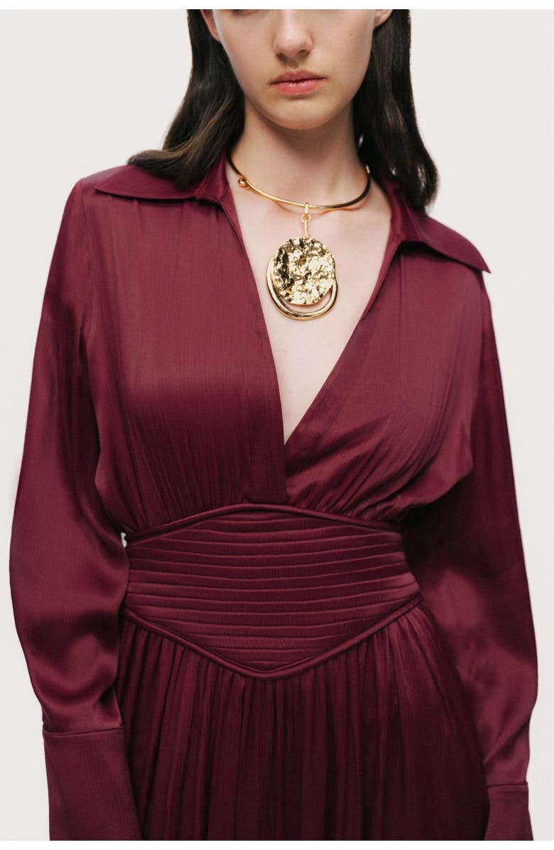 Nocturne Plunging V-Neck Collared Midi Dress, Alternate, color, Burgundy