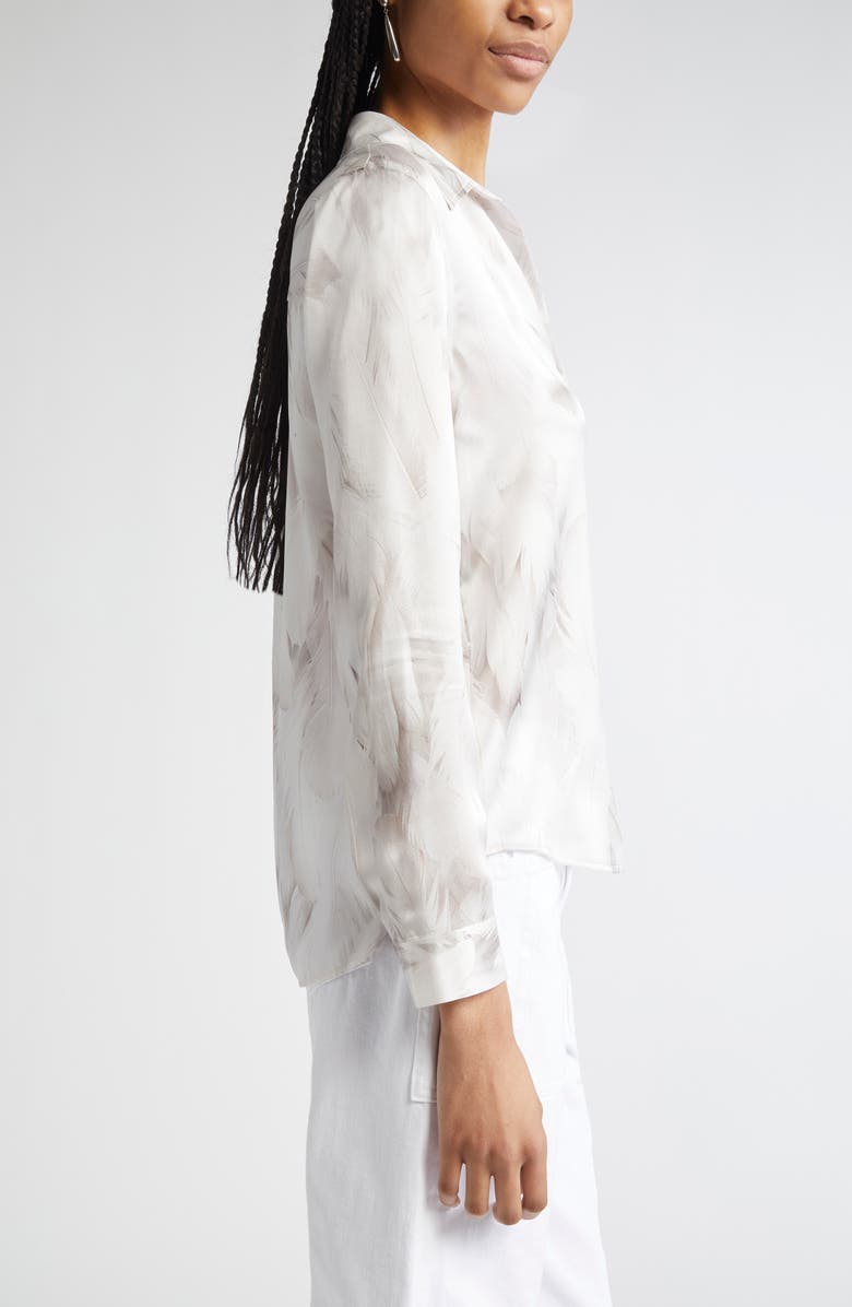 L'AGENCE Tyler Feather Print Silk Button-Up Shirt, Alternate, color,