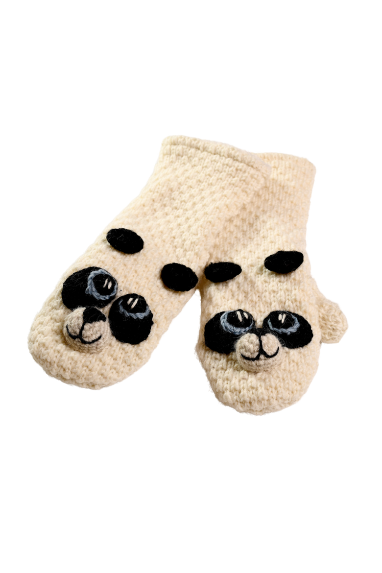 Crochet Panda Mittens, Alternate, color, White combo