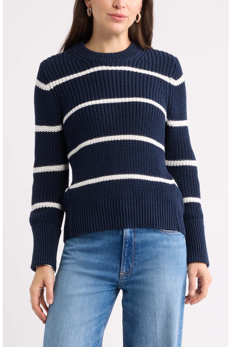 Striped Shaker Stitch Crewneck Sweater, Main, color, NAVY- IVORY FIA STRIPE