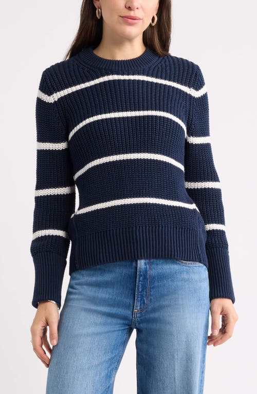 Caslonr Caslon(r) Striped Shaker Stitch Crewneck Sweater In Blue