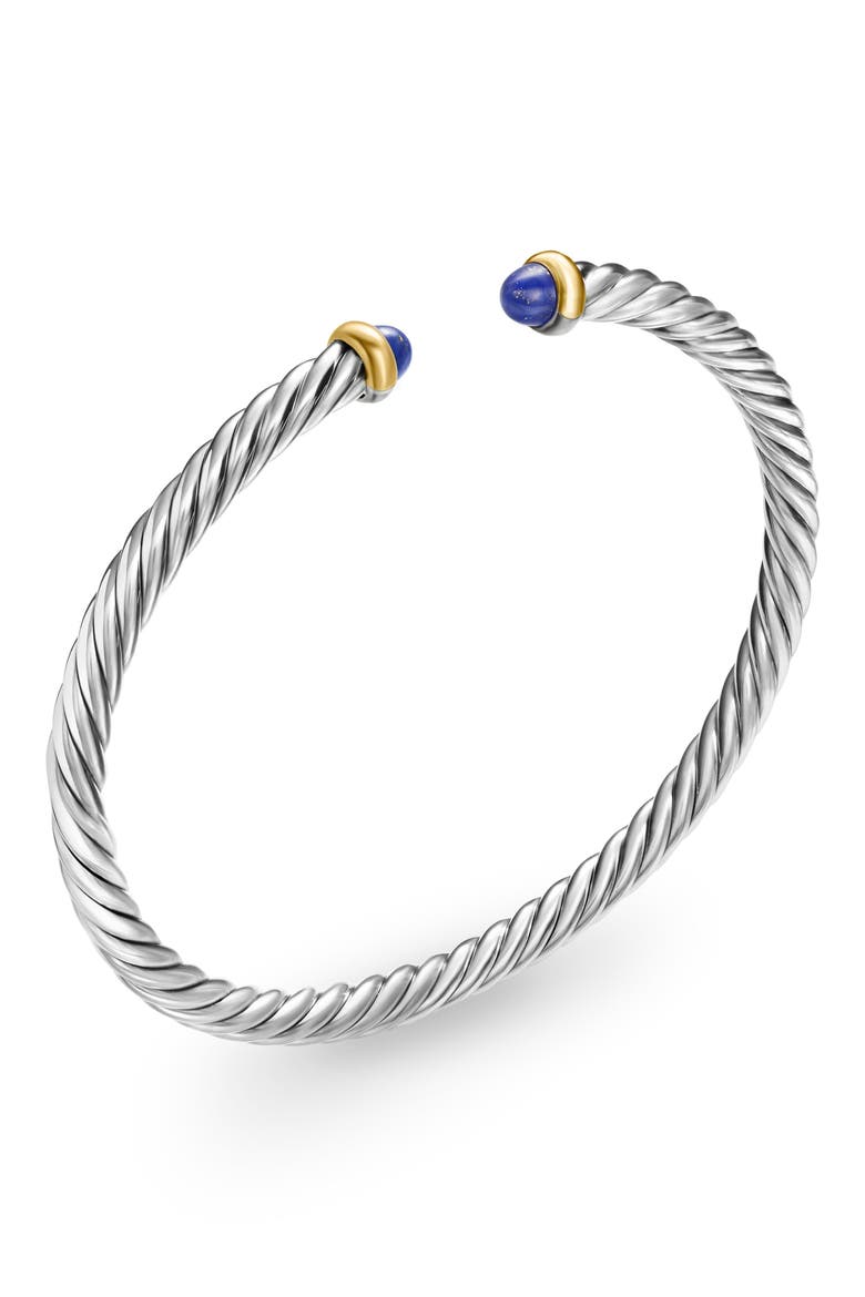 Cable Flex Bracelet in Sterling Silver with 14K Yellow Gold, 4mm, Alternate, color, STERLING SILVER/ GOLD/ LAPIS