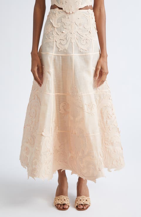 Rebellion Filigree Linen & Silk Midi Skirt