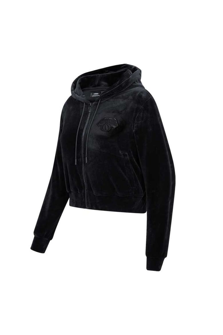 Women's Pro Standard New York Knicks Triple Black Velour Full-Zip Hoodie, Alternate, color, Black