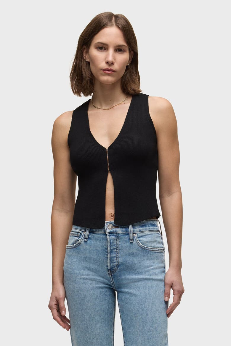 sleeveless v-neck sweater, Main, color, black