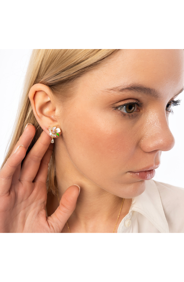 Spero London Pansy Violet Floral Earring in Sterling Silver, Alternate, color, Gold