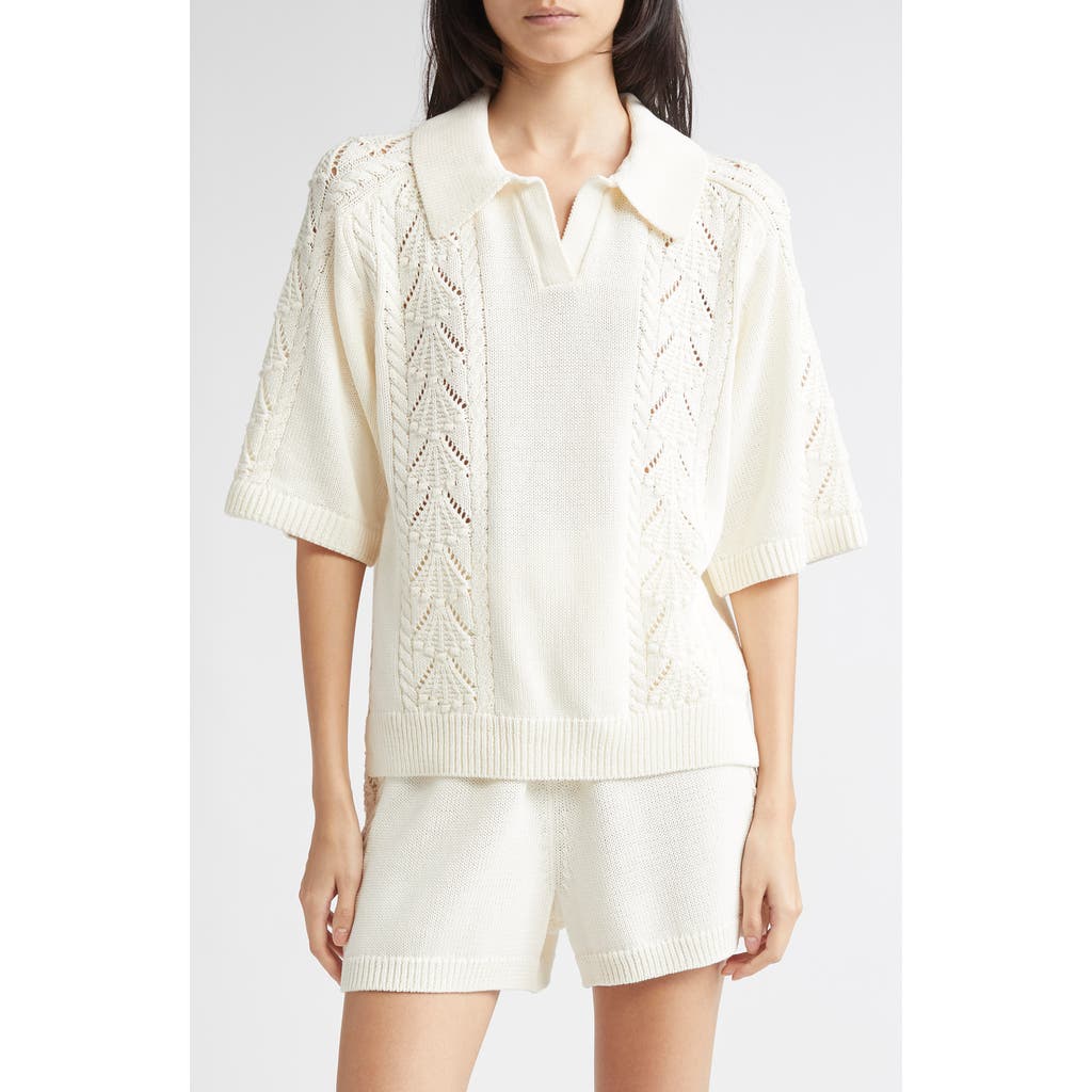 Loulou De Saison Shell Cotton Polo Sweater In White