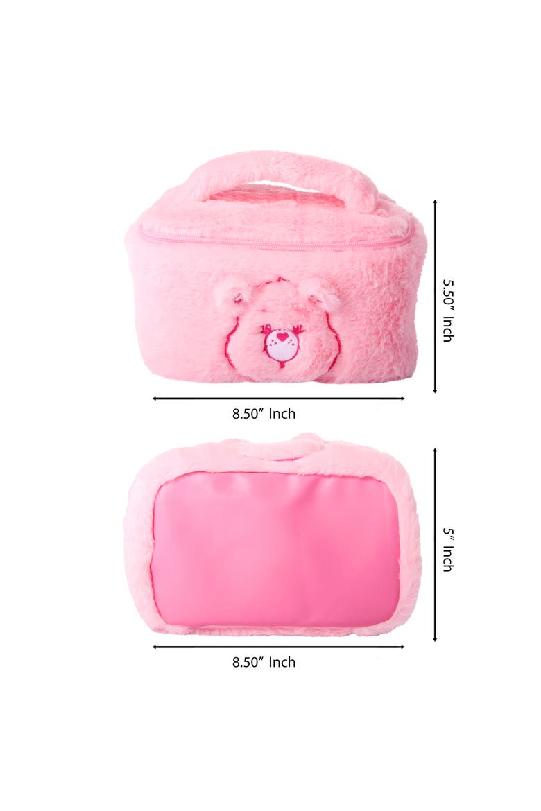 Fluffy Plush Pink Cheer Bear Make Up Bag, Alternate, color, Pink