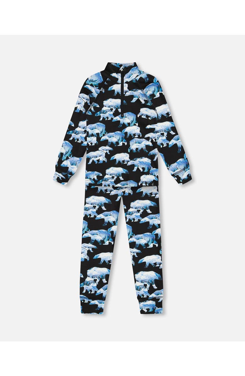 Deux par Deux Little Boy's Two Piece Thermal Underwear Set Black Printed Polar Bears, Main, color, Printed Bears