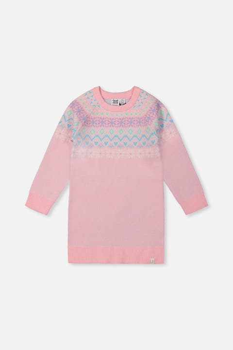 Fair Isle Yoke Raglan Sleeve Knit Dress
