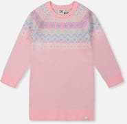 Deux par Deux Fair Isle Yoke Raglan Sleeve Knit Dress