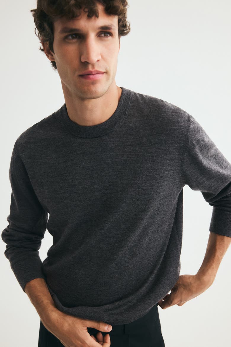 Regular-Fit Merino Wool Sweater, Alternate, color, Dark gray melange
