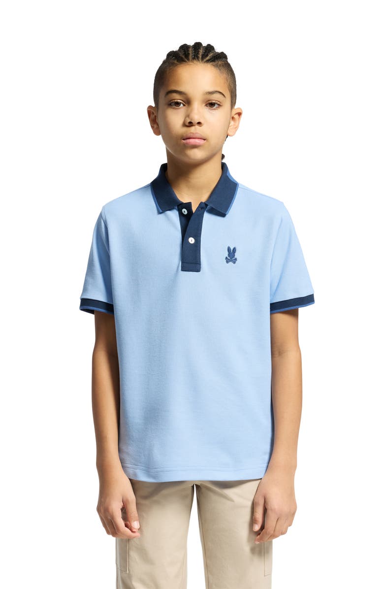 Psycho Bunny Kids' Thatcher Cotton Pique Polo, Alternate, color, Serenity