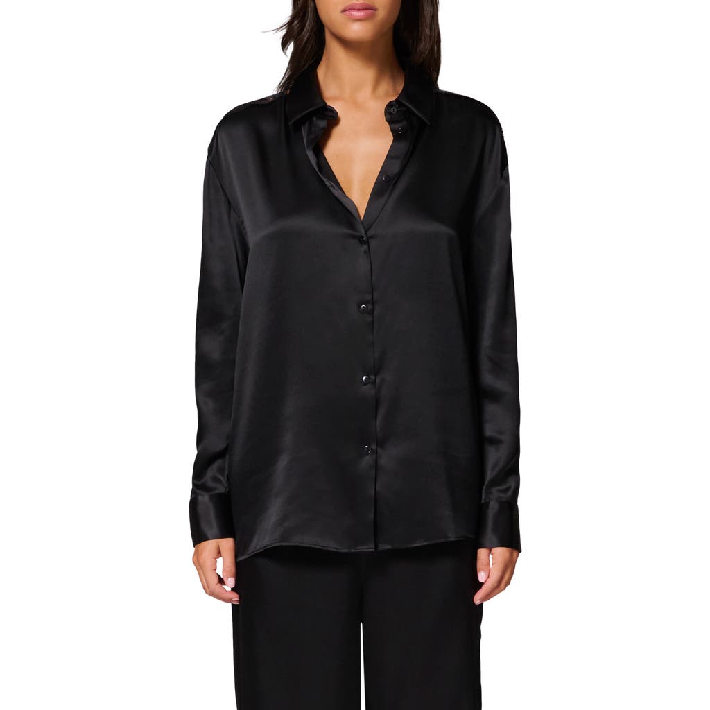 Simone Perele Love Me Silk Blend Button-Up Shirt in Black at Nordstrom, Size Medium