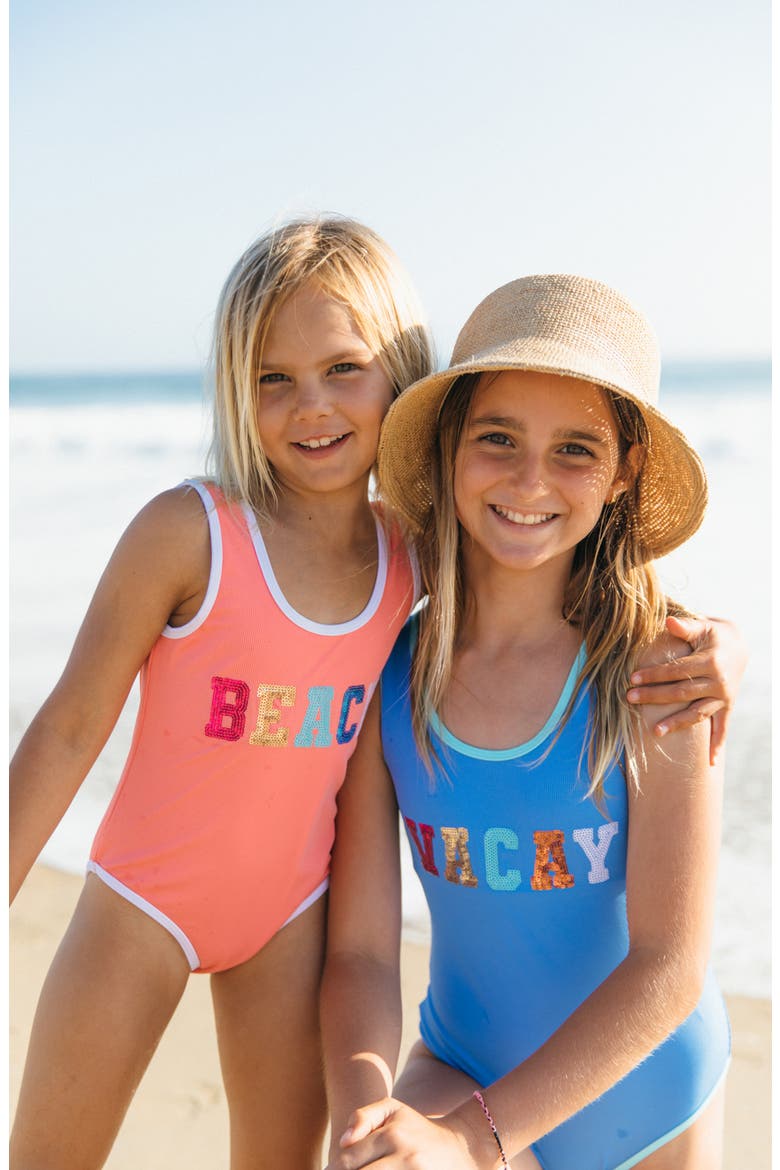 Kids' Wave Break UPF 50+ One-Piece Swimsuit, Alternate, color, BLUE JAY