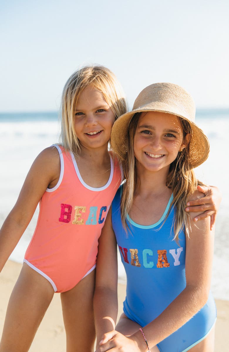 Feather 4 Arrow Kids' Wave Break UPF 50+ One-Piece Swimsuit, Alternate, color, Blue Jay